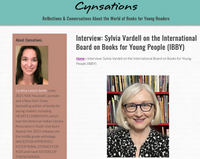 A screenshot from the Cynsations website, with a photo of Cynthia Leititch Smith, a photo of Sylvia Vardell, and headline 